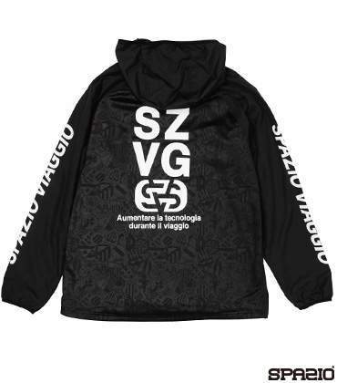 SpazioViaggioエンブレム柄裏メッシュハーフジップピステパーカー
